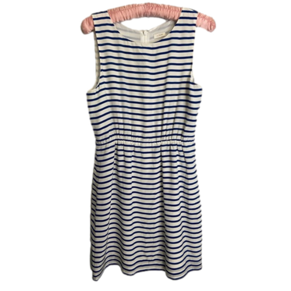 J. Crew Dress Silk Dress In Deck Blue Stripe Nautical Navy White
